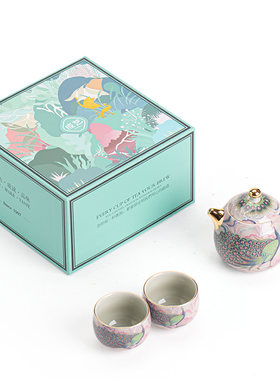 珐琅彩国潮功夫茶具一壶两杯