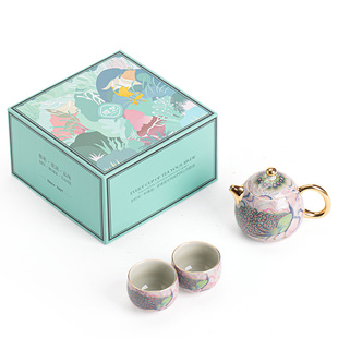 珐琅彩国潮孔雀功夫茶具一壶两杯家用泡茶壶陶瓷小套装泡茶器喝茶