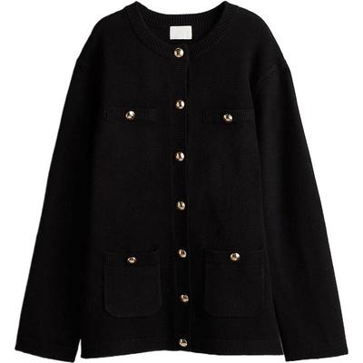 HM女装毛针织衫小香风气质时尚休闲纽扣设计开衫打底衫1246573