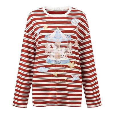 Alexia Sandra 男女款以梦为马条纹印花长袖T恤衫银泰百货 301261