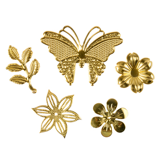 金属花片配件手工团扇diy材料包发簪头饰金色贴片混款古风花片