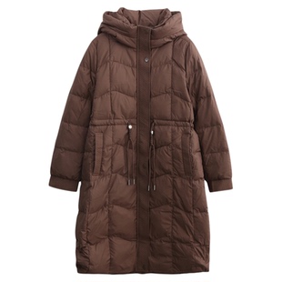 科尚抽绳收腰羽绒服女2025冬季新款连帽中长款上衣过膝外套显瘦