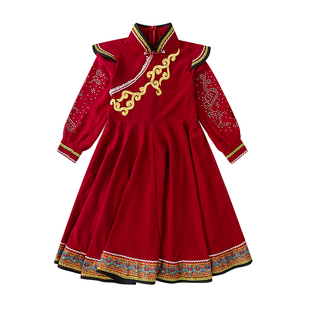 儿童蒙古舞蹈服蒙族民族风女童筷子舞鸿雁顶碗舞少数民族演出服装