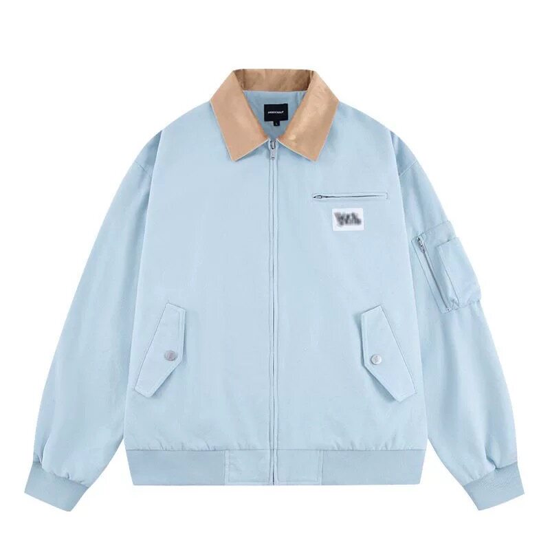 美式春秋季翻领风衣撞色棒球服宽松休闲复古潮牌夹克情侣上衣外套
