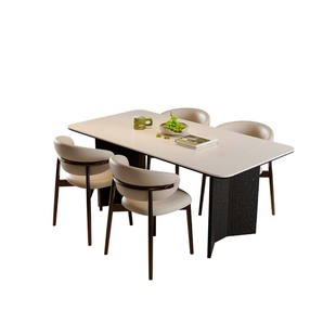 DDC意式极简哑光纯白岩板长餐桌椅组合客厅家用全托底板实木餐桌