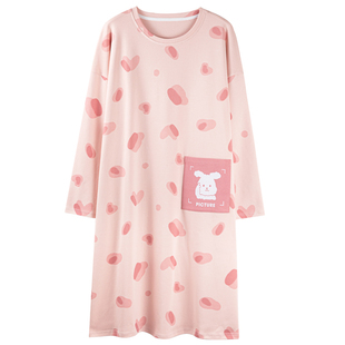 浪莎睡裙女纯棉2026年新款春秋季女士长袖带胸垫防凸点孕妇连衣裙