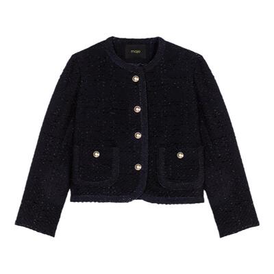 Maje优雅圆领长袖短款花呢外套