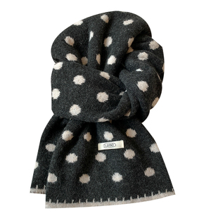 黑白波点仿羊绒针织围巾女秋冬季保暖防寒韩系氛围感加厚护颈围脖