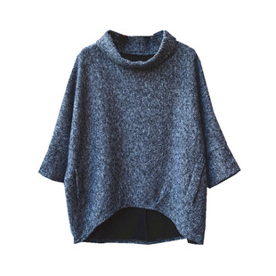 2026春季蝙蝠衫外套女韩版宽松大码套头针织衫百搭半高领外穿上衣