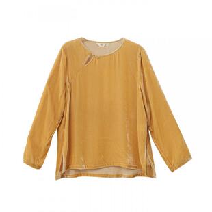 布符新中式「鹅黄真丝丝绒斜盘扣上衣」2025年秋季新品长袖打底