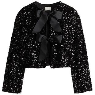 HM女装短外套冬季时尚礼服晚宴节日饰蝴蝶结亮片开衫1258249