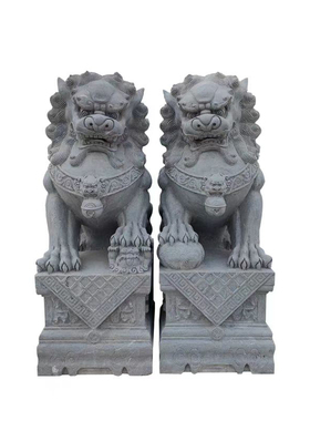汉白玉石狮新中式大门口装饰摆件