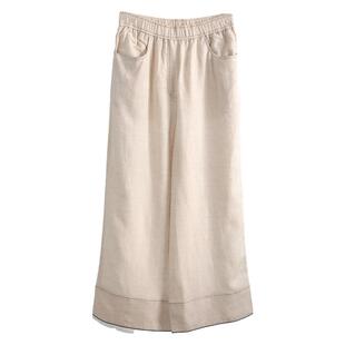 非市场货~进口雨露麻 老钱风BC亚麻直筒阔腿七分裤松紧腰休闲裤女