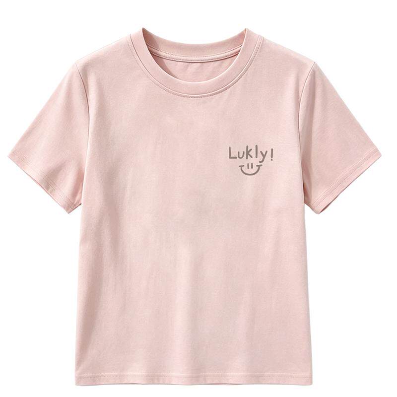夏季新款圆领印花短袖t恤LUCKY笑脸女修身时尚休闲半袖洋气衣服女