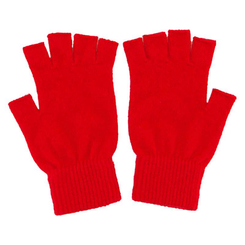 半指纯羊绒针织手套女露指分指秋冬写字开车保暖防寒百搭半截简约