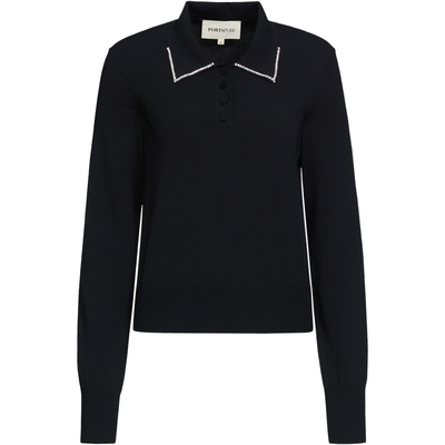 商场同款 宝姿PORTSPURE女装2025秋冬新品通勤POLO钻石边毛针织衫