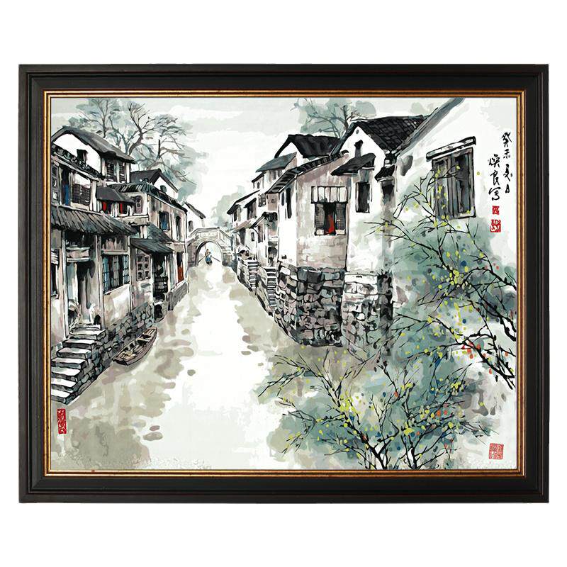 diy数字油画中国风风景江南填色