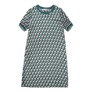 HONRN/红人宽松遮肉显瘦中长款圆领短袖印花连衣裙女夏HI22OL496