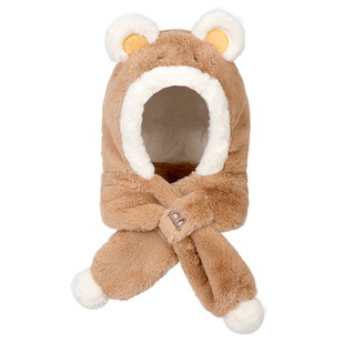 宝宝帽子冬季儿童保暖围巾一体帽男女童秋冬毛绒帽婴儿防风护耳帽