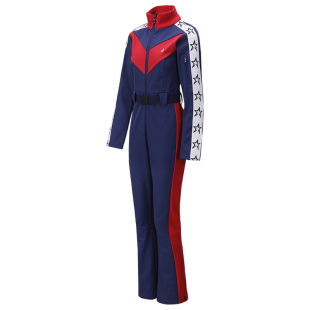 PM滑雪双板女士户外防水加绒保暖拼接色修身显瘦立领连体服ins风