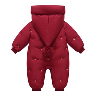 2025男宝女宝婴儿羽绒服连体衣婴幼儿爬服加厚新生儿红色拜年服
