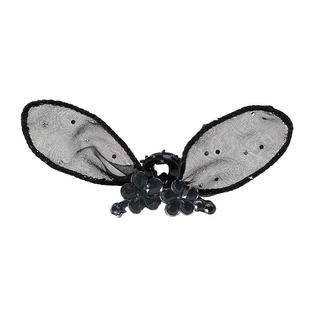 韩系黑色兔耳发夹侧边小抓夹女高级感蝴蝶结刘海夹公主头夹子头饰