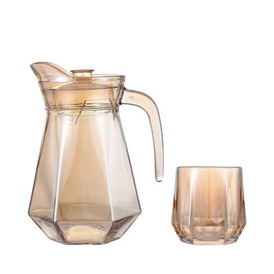琥珀色玻璃一壶六杯凉水壶水杯