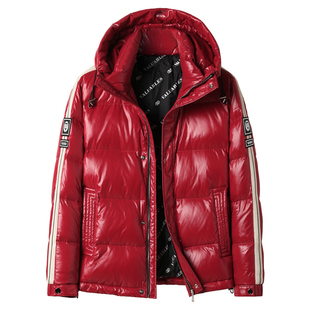 国标90白鸭绒红色羽绒服男士高充绒连帽加厚保暖潮流喜庆休闲外套