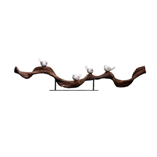 喜上枝头新中式禅意根雕摆件树脂茶室玄关酒店软装家居长条形装饰