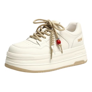 红蜻蜓休闲板鞋2026春季新款女鞋厚底增高系带休闲时尚小白板鞋女