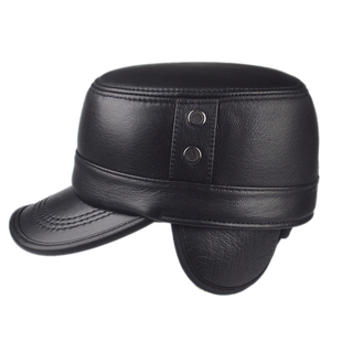 秋冬季新款加绒真皮帽子男士羊皮平顶帽休闲中老年人鸭舌帽爸爸潮