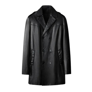 狄斯仑高端男士真皮牛皮皮衣秋冬新款翻领时尚休闲中长款风衣外套