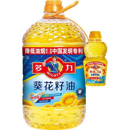 多力压榨葵花籽食用油5L+238ml家用桶装食用油清香