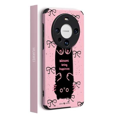 蝴蝶结黑猫适用华为mate80手机壳新款mate50pro卡通小羊皮40全包防mt60pro可爱创意pro保护套mate30潮流女款