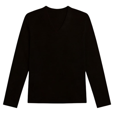 百家好黑色V领长袖打底衫内搭T恤