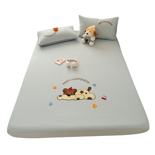 卡通纯棉华夫格床单三件套100全棉被单炕单宿舍床笠罩床垫保护套