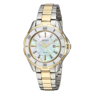 SEIKO精工手表光能太阳能女表时尚手表SOLAR表带SUT338镶钻陶瓷