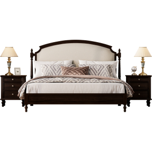 中古风全实木主卧2米床美式复古皮床大床法式双人1米8次卧储物床