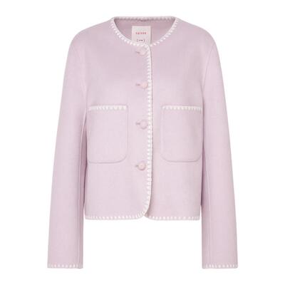 naivee纳薇小香风外套绵羊毛双面呢无领大衣毛呢短款外套女