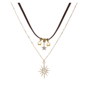 刊赛美拉德双层太阳星星皮绳项链复古秋冬辣妹个性小众高级毛衣链
