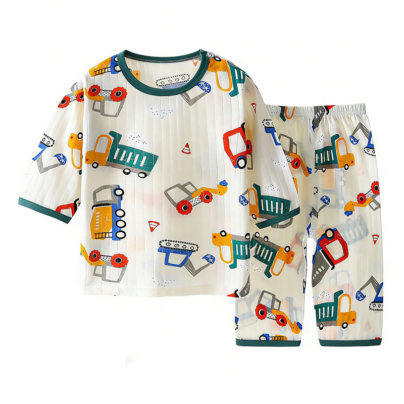 春夏男童纯棉挖掘机家居服套装