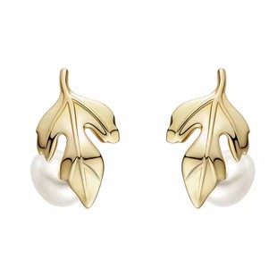 何方HEFANG刘亦菲同款瑞幸金叶子珍珠耳钉风轻奢优雅静奢耳环耳