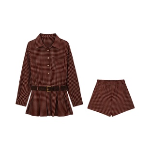 艾文文IRIS苏格兰2025新款秋女装格子三件套含腰带复古连衣裙套装
