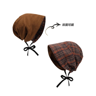 辣妹复古堆堆帽大头围双面戴冷帽美式宽松慵懒做旧包头帽大号大码
