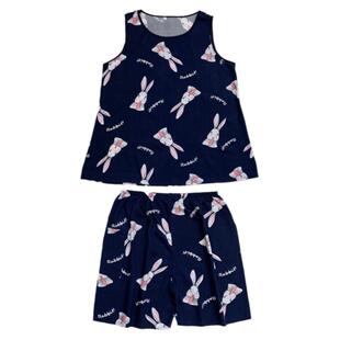 夏季无袖纯棉绸女睡衣套装绵绸清凉薄款女士背心短裤人造棉家居服