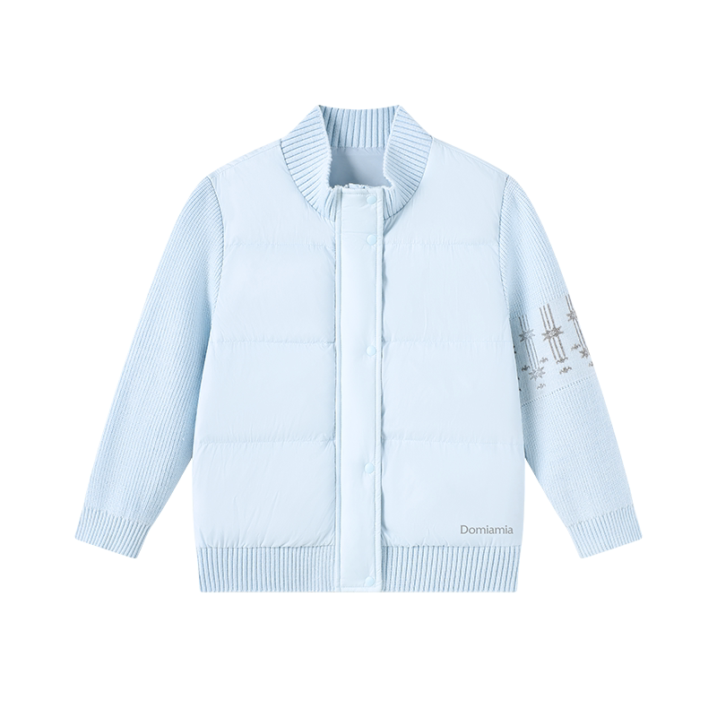 Domiamia儿童羽绒服男女宝宝白鹅绒冬季薄款毛织袖拼接时尚外出服