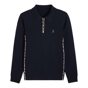 Aquascutum/雅格狮丹秋冬新品女修身翻领长袖内搭羊毛针织衫气质