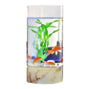 亚克力圆柱体鱼缸 茶几桌面小型鱼缸 矮鱼缸桌面摆件 底冒泡过滤