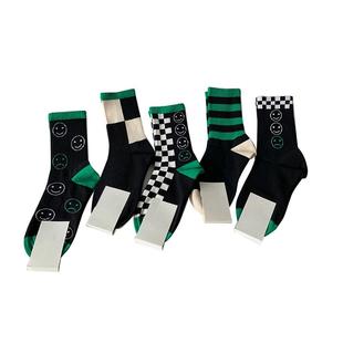 男童黑白棋盘格袜子秋款冬季女童高腰中筒袜外穿潮ins全棉软运动w