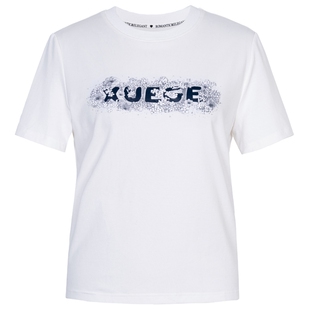 XG雪歌圆领短袖T恤2026春季新款 棉感正肩套头宽松立体印花上衣女